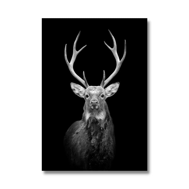 tableau cerf noir et blanc toile