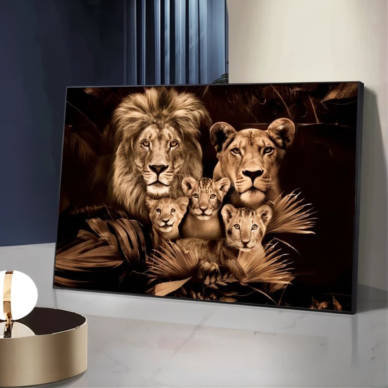 Tableau famille de lion cadre deco
