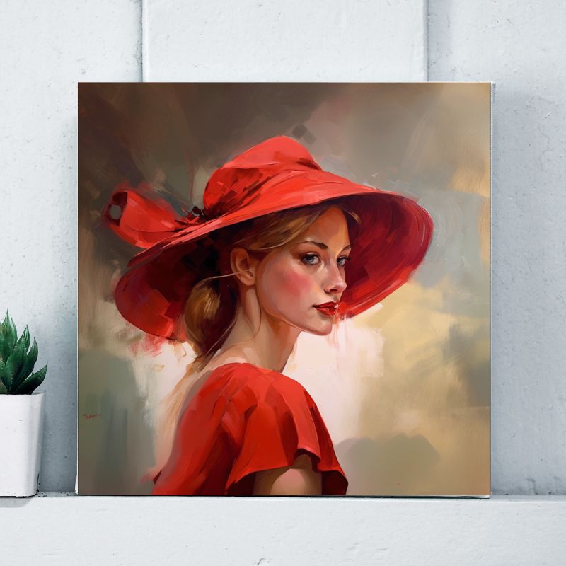 Tableau Femme Chapeau Rouge