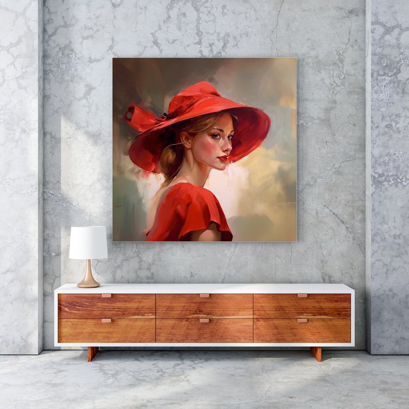 Tableau Femme Chapeau Rouge