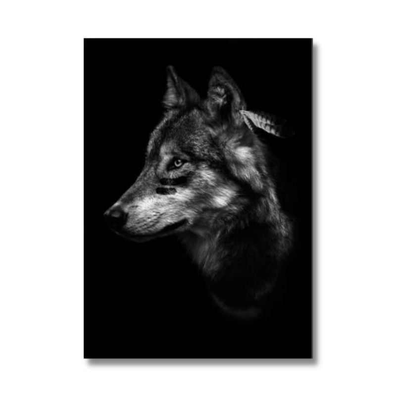 Tableau loup noir et blanc