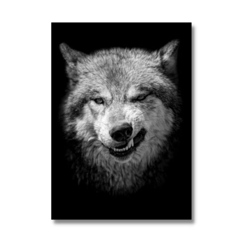 Tableau loup noir et blanc