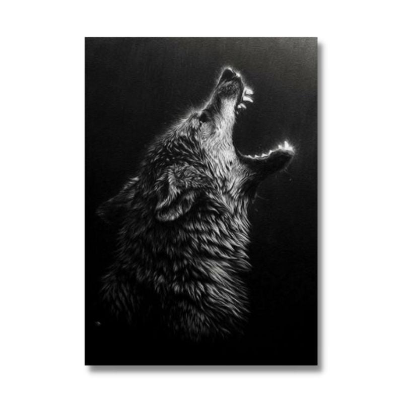 Tableau loup noir et blanc