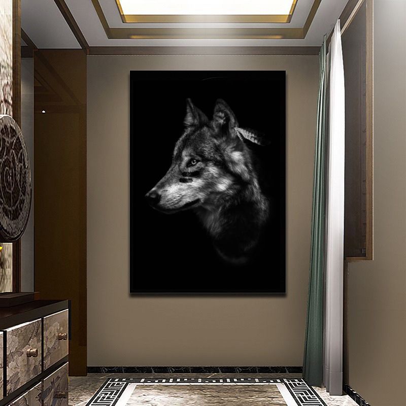 Tableau loup noir et blanc