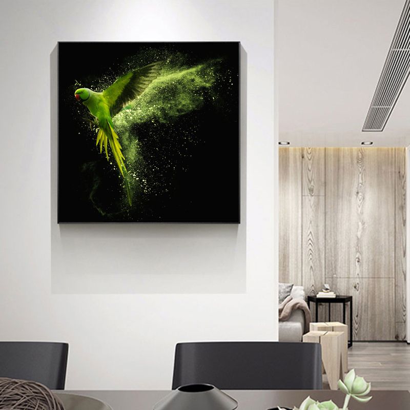 Tableau perroquet vert decoration murale salon