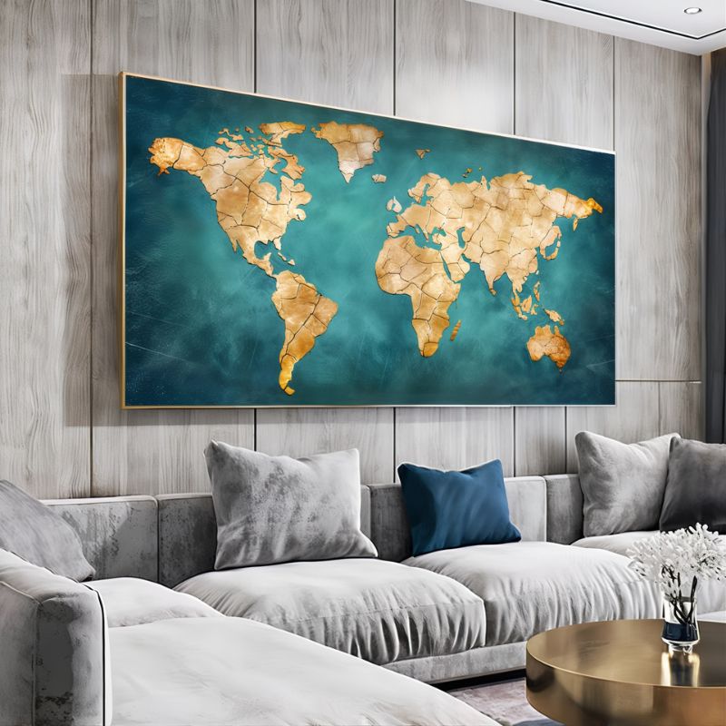 Tableau carte du monde moderne cadre
