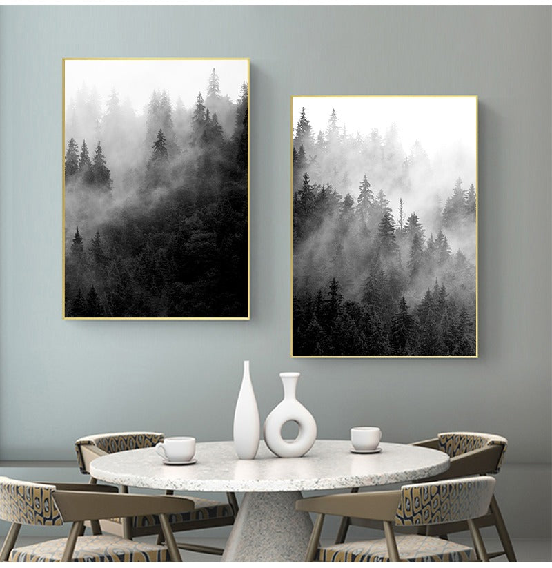 Tableau forêt noir et blanc cadre