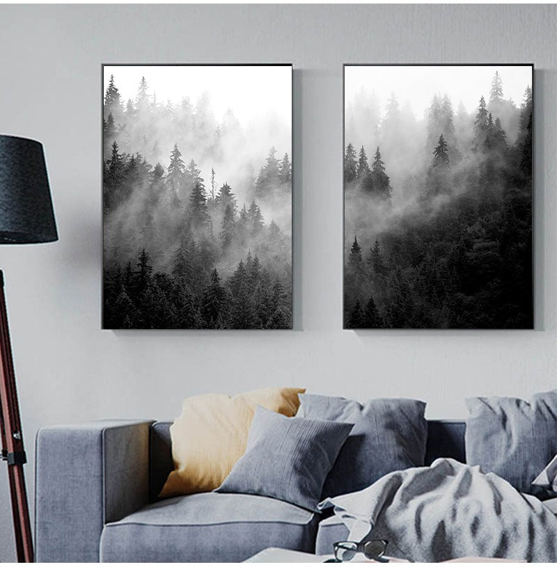 Tableau forêt noir et blanc