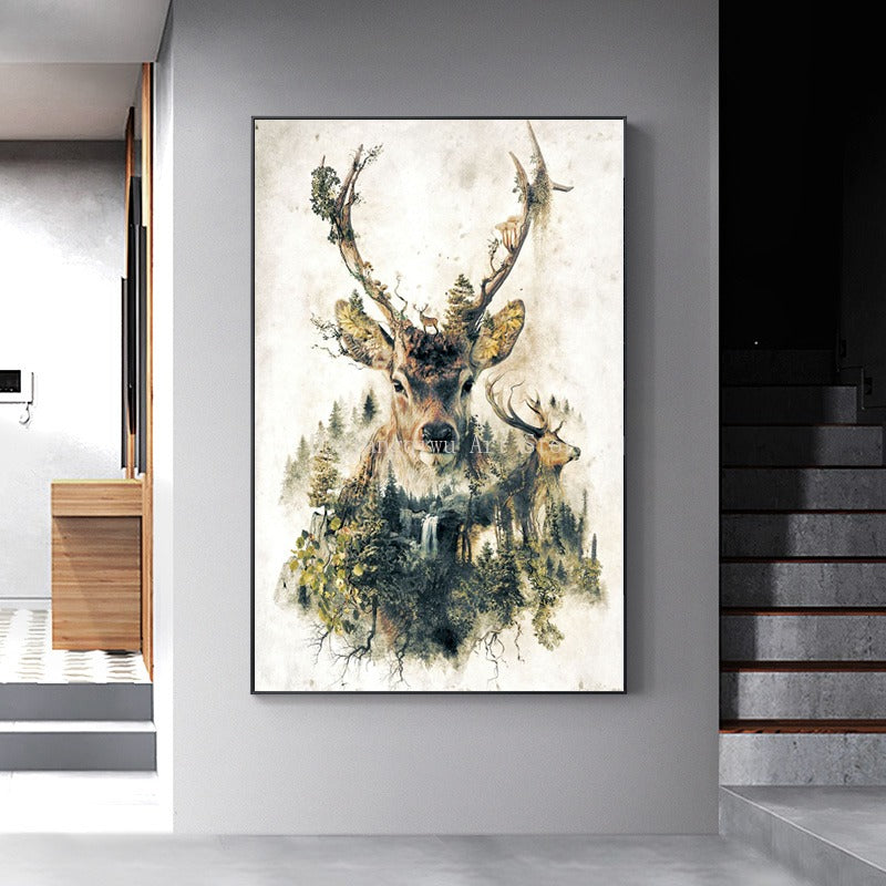 Tableau cerf forêt cadre