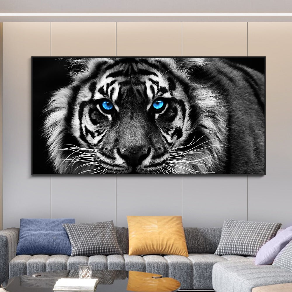 Tableau tigre noir et blanc cadre