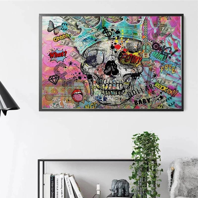 tableau street art tete de mort