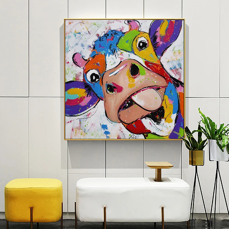 tableau vache pop art cadre