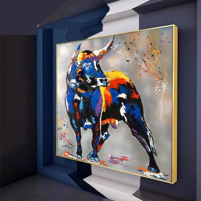 tableau taureau coloré toile