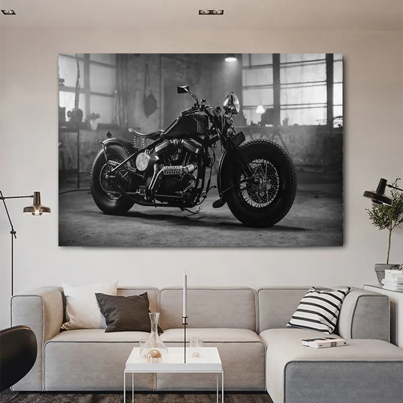 Tableau moto noir et blanc