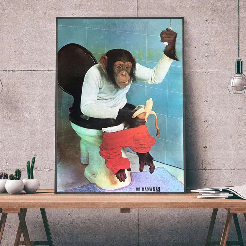 tableau singe au toilette