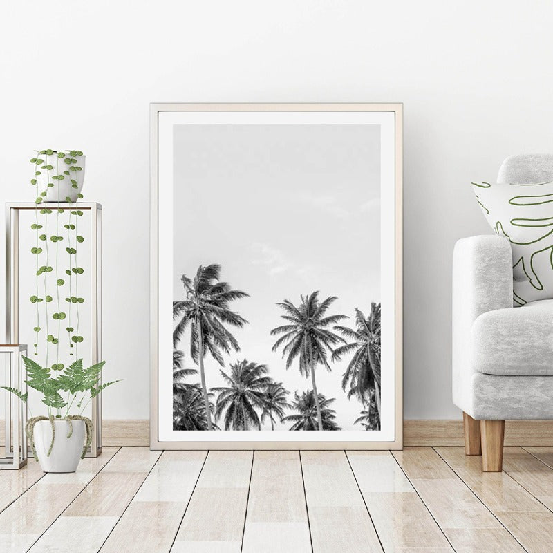 Tableau palmier noir et blanc