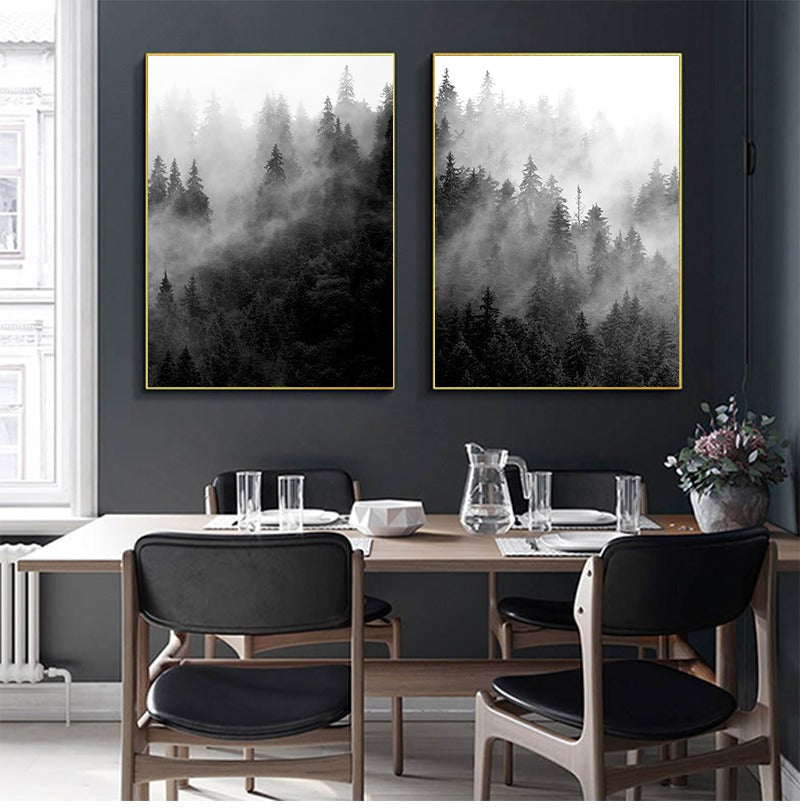 Tableau forêt noir et blanc toile