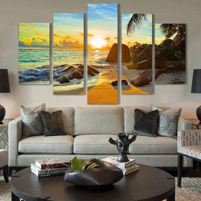 CRÉPUSCULE SUR LA PLAGE - Toile imprimée sur châssis - Art-Cadre.fr