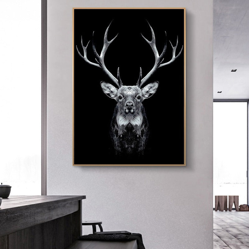 Tableau cerf fond noir cadre