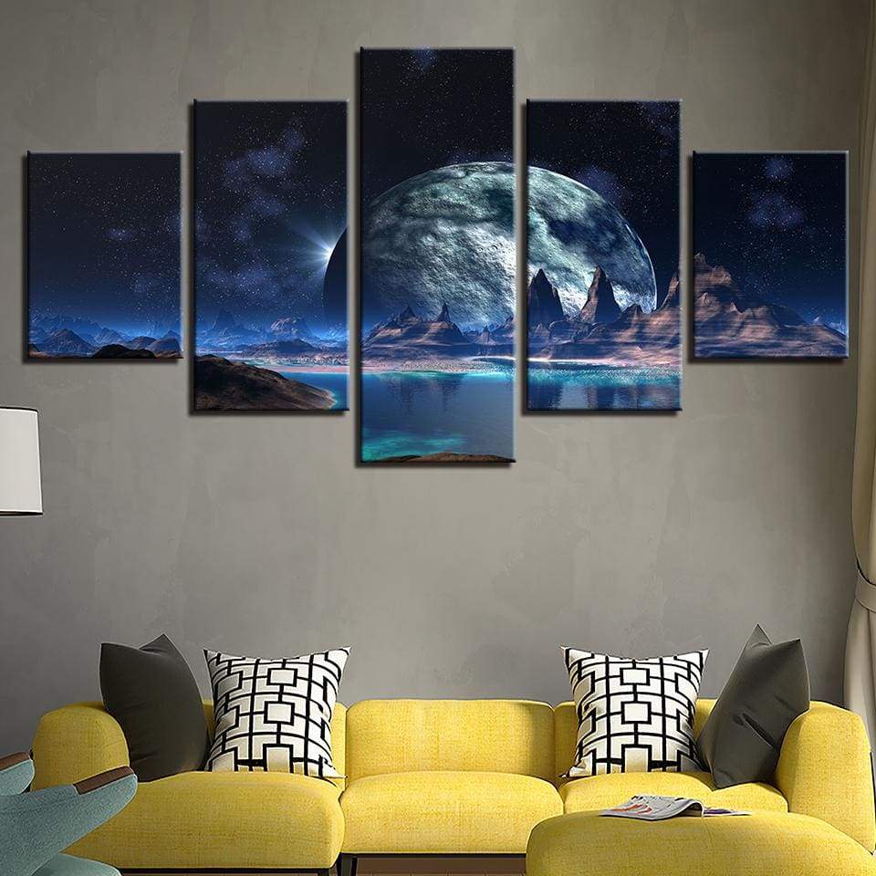 LUNE SUR LE LAC - Toile imprimée sur châssis - Art-Cadre.fr