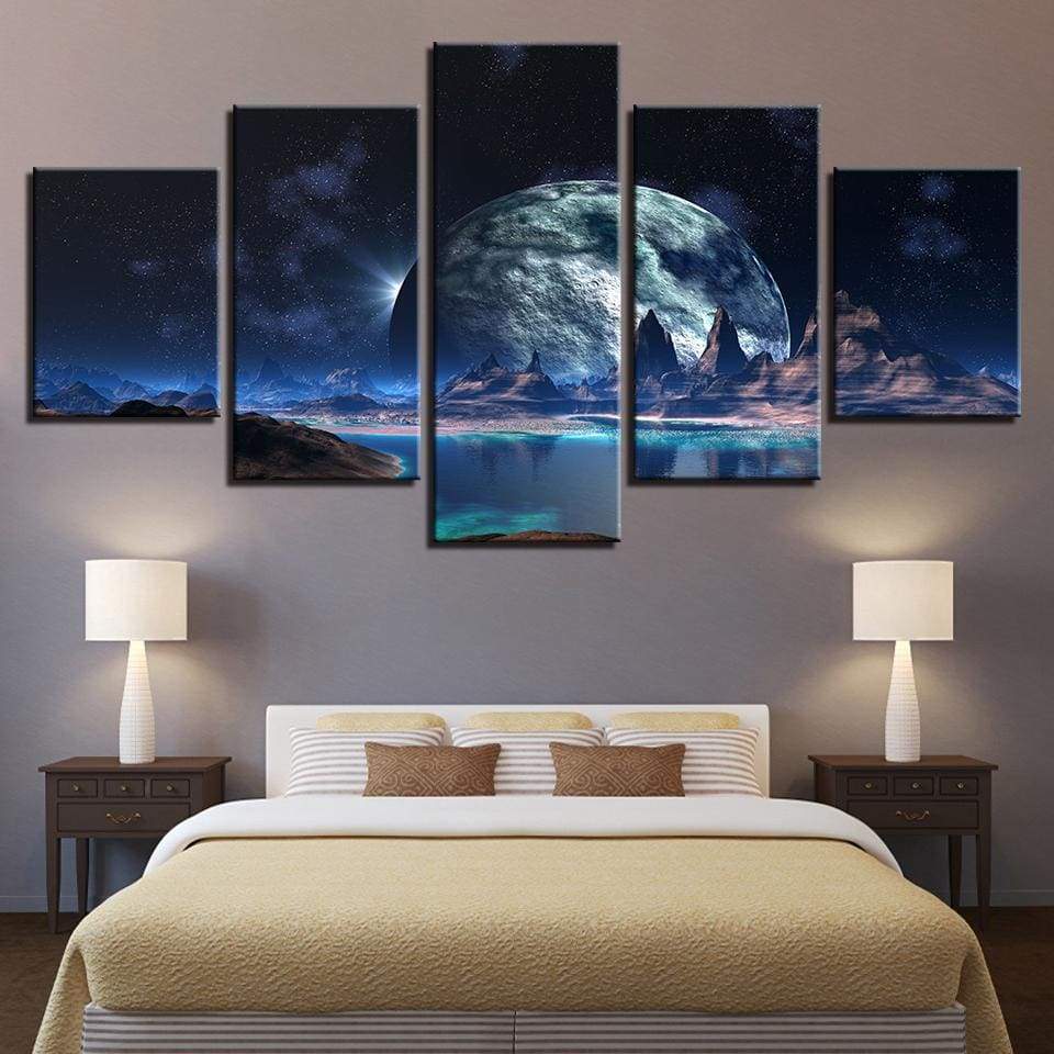 LUNE SUR LE LAC - Toile imprimée sur châssis - Art-Cadre.fr
