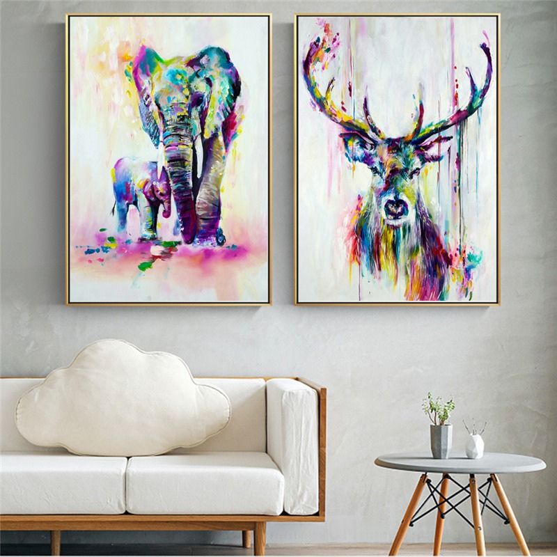 peinture aquarelle éléphant dans salon