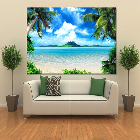 PLAGE PARADISIAQUE - Toile imprimée sur châssis - Art-Cadre.fr