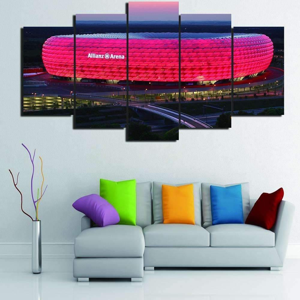 Tableau Allianz Arena, Munich | Décoration murale pentaptyque imprimée sur toile du stade du FC Bayern. - Art-Cadre.fr