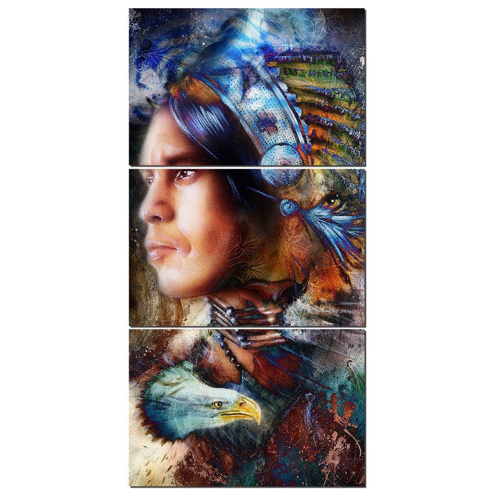 Tableau Amérindien | Décoration murale triptyque en impression sur toile. - Art-Cadre.fr