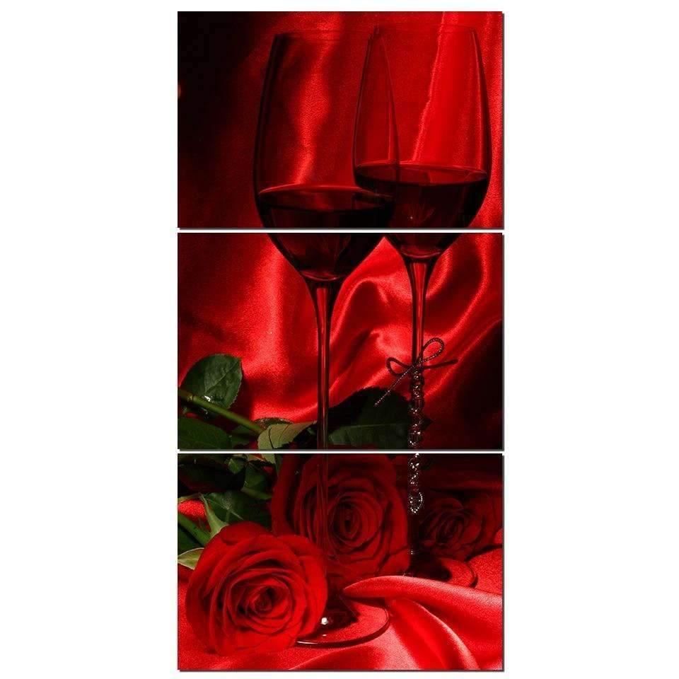 Tableau Apéritif amoureux | Triptyque, décoration murale imprimée sur toile. - Art-Cadre.fr