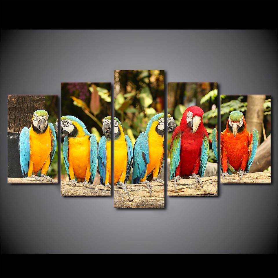 Tableau Aras tranquilles | Pentaptyque, décoration murale imprimée sur toile. - Art-Cadre.fr