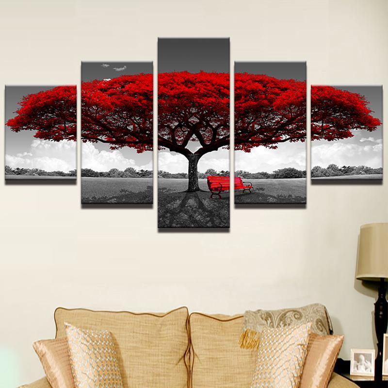 Tableau Arbre de vie rouge cadre