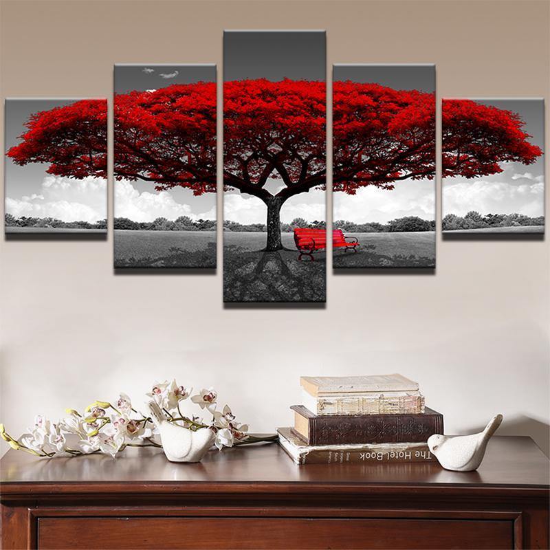 Tableau Arbre de vie rouge toile