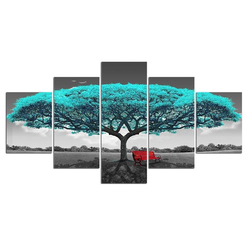 Tableau Arbre turquoise | Décoration murale polyptyque imprimée sur toile. - Art-Cadre.fr