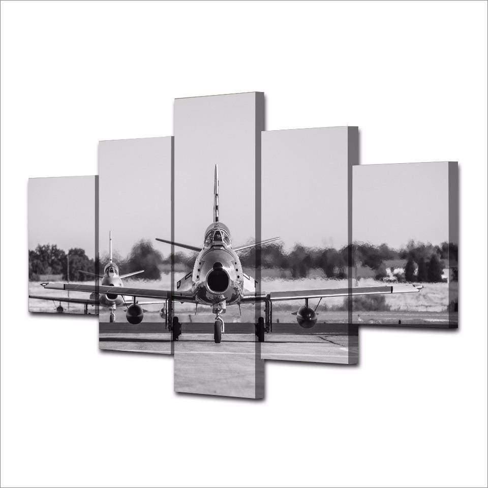 Tableau Avion de chasse au départ | Déco murale en 5 parties imprimées sur toile. - Art-Cadre.fr
