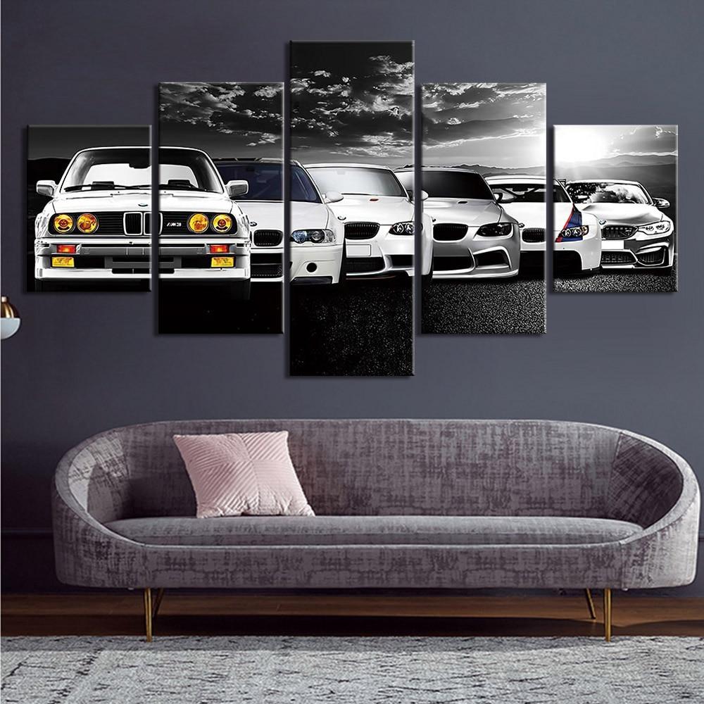 Tableau BMW, Évolution | Décoration murale pour le salon, pentaptyque en impression sur toile. - Art-Cadre.fr