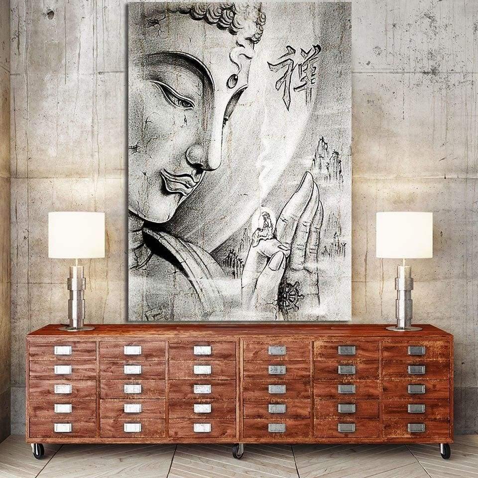 BOUDDHA FACE À L'HOMME - Tableau mural sur toile imprimée - Art-Cadre.fr