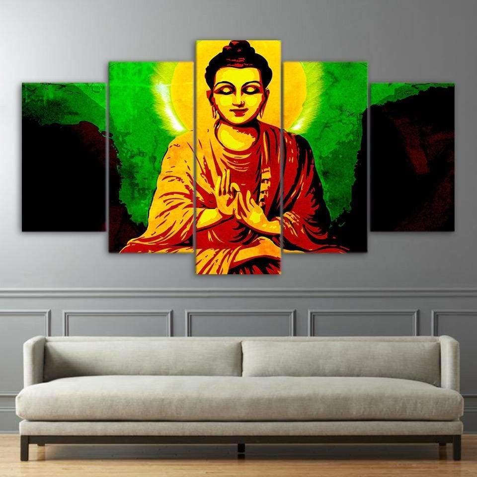 BOUDDHA ORANGE ET VERT - Tableau mural sur toile imprimée - Art-Cadre.fr