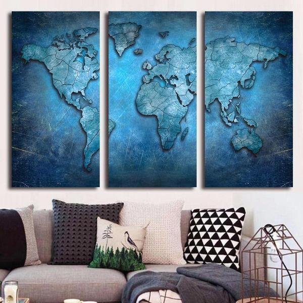 CARTE DU MONDE BLEUE - Tableau mural sur toile imprimée - Art-Cadre.fr