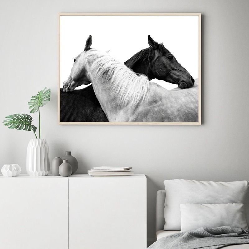 Tableau cheval noir et blanc