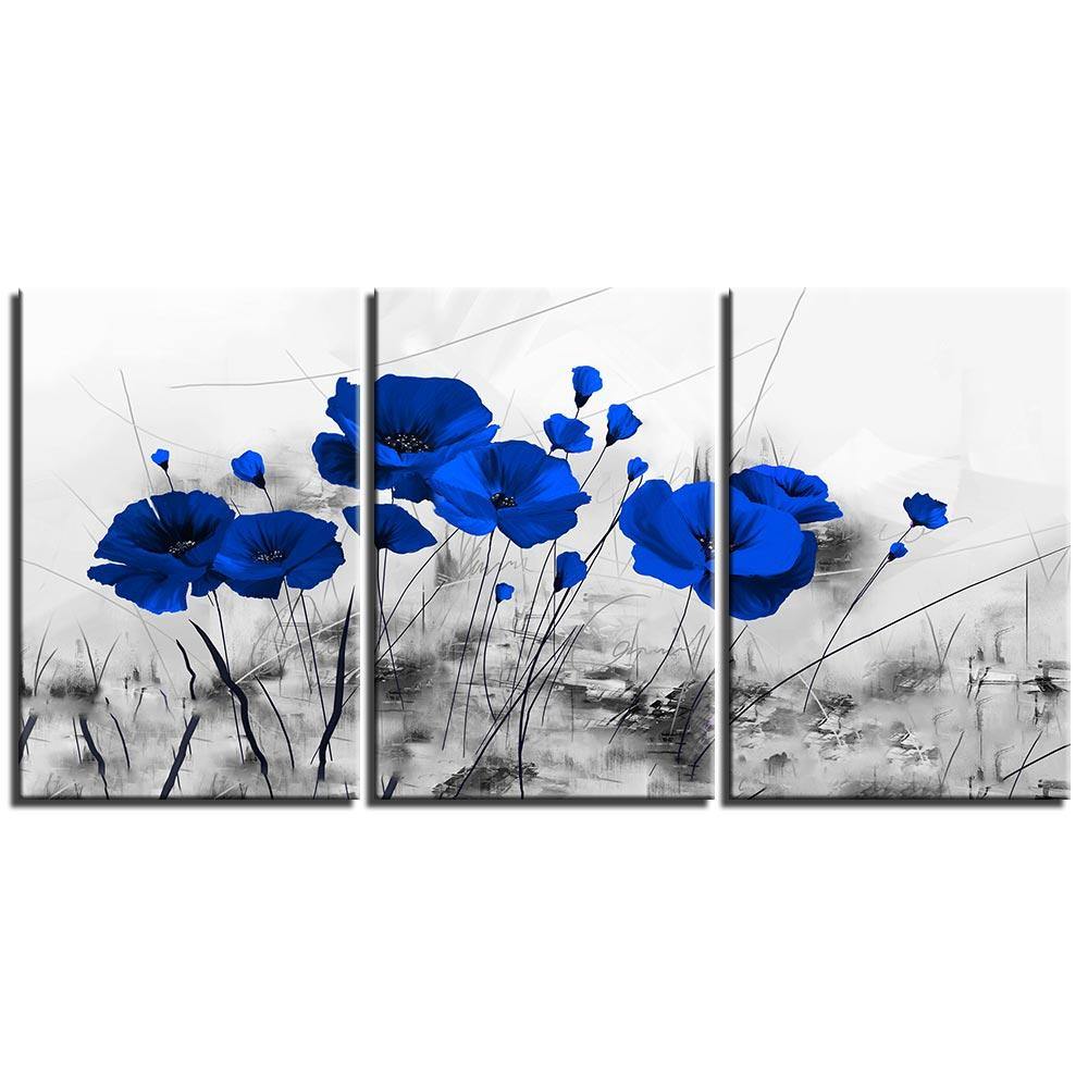 COQUELICOTS BLEUS - Tableau mural sur toile imprimée - Art-Cadre.fr