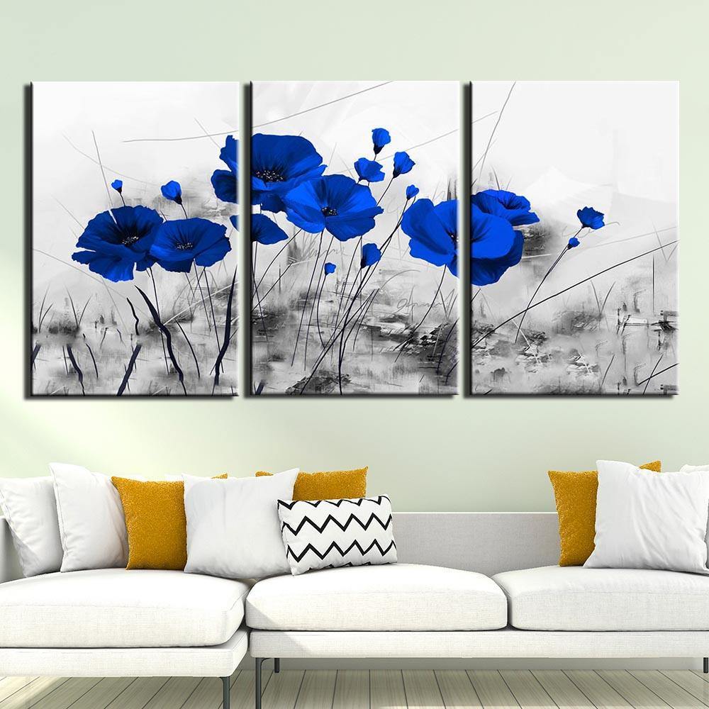 COQUELICOTS BLEUS - Tableau mural sur toile imprimée - Art-Cadre.fr