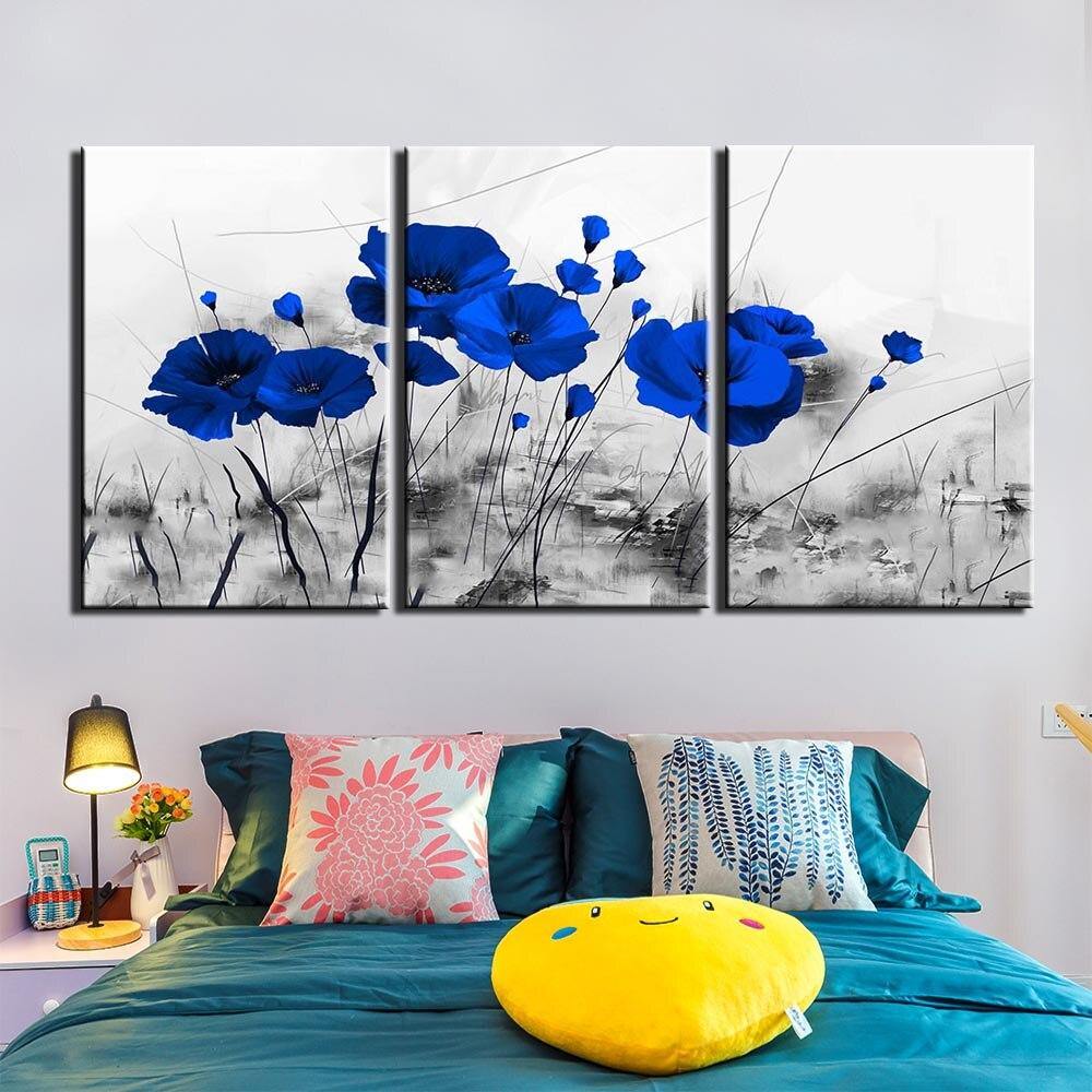 COQUELICOTS BLEUS - Tableau mural sur toile imprimée - Art-Cadre.fr