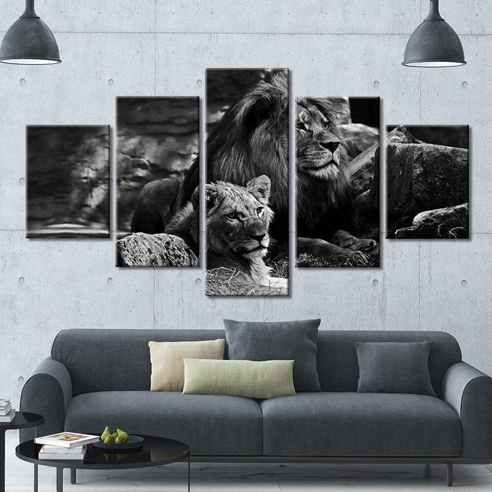 COUPLE DE LIONS - Tableau mural sur toile imprimée - Art-Cadre.fr