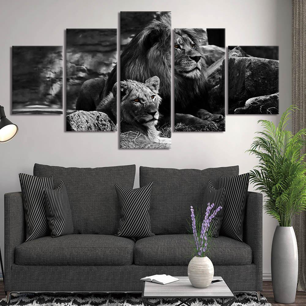 COUPLE DE LIONS - Tableau mural sur toile imprimée - Art-Cadre.fr