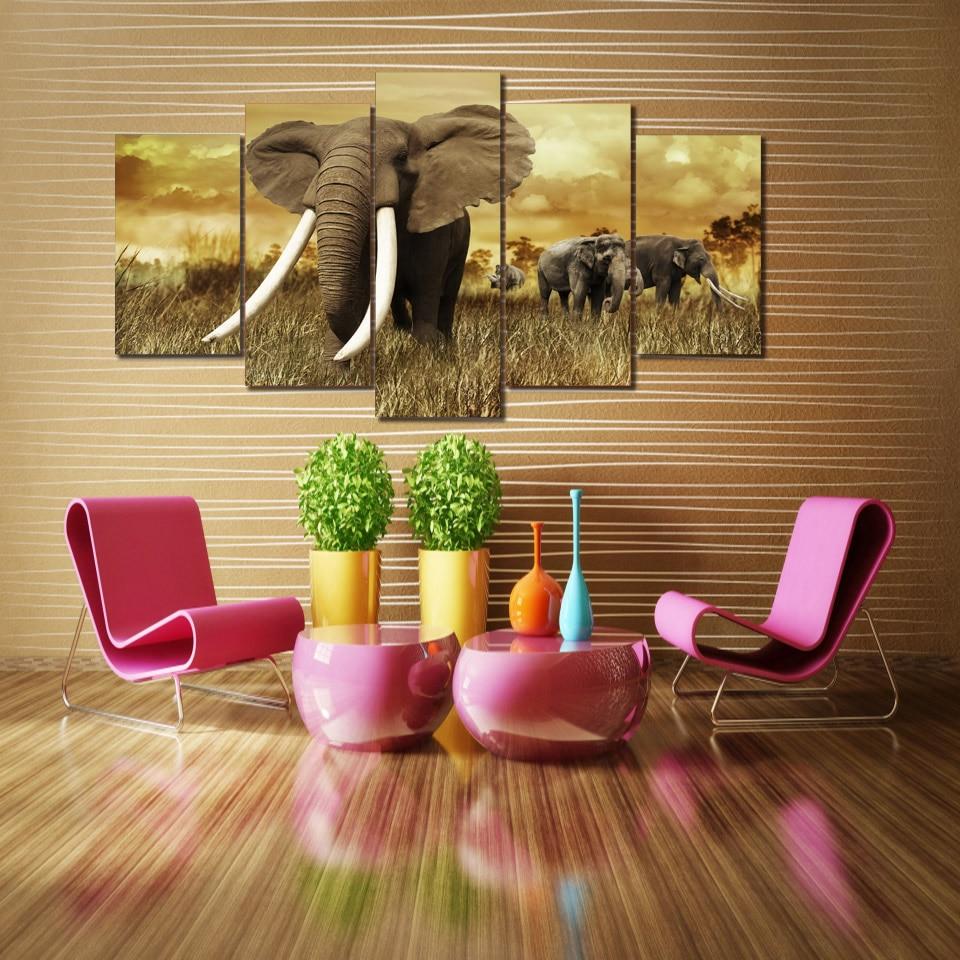 ÉLÉPHANTS DANS LA SAVANE - Tableau mural sur toile imprimée - Art-Cadre.fr