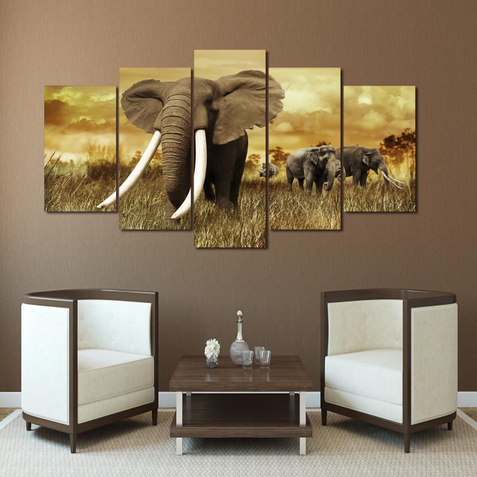 ÉLÉPHANTS DANS LA SAVANE - Tableau mural sur toile imprimée - Art-Cadre.fr