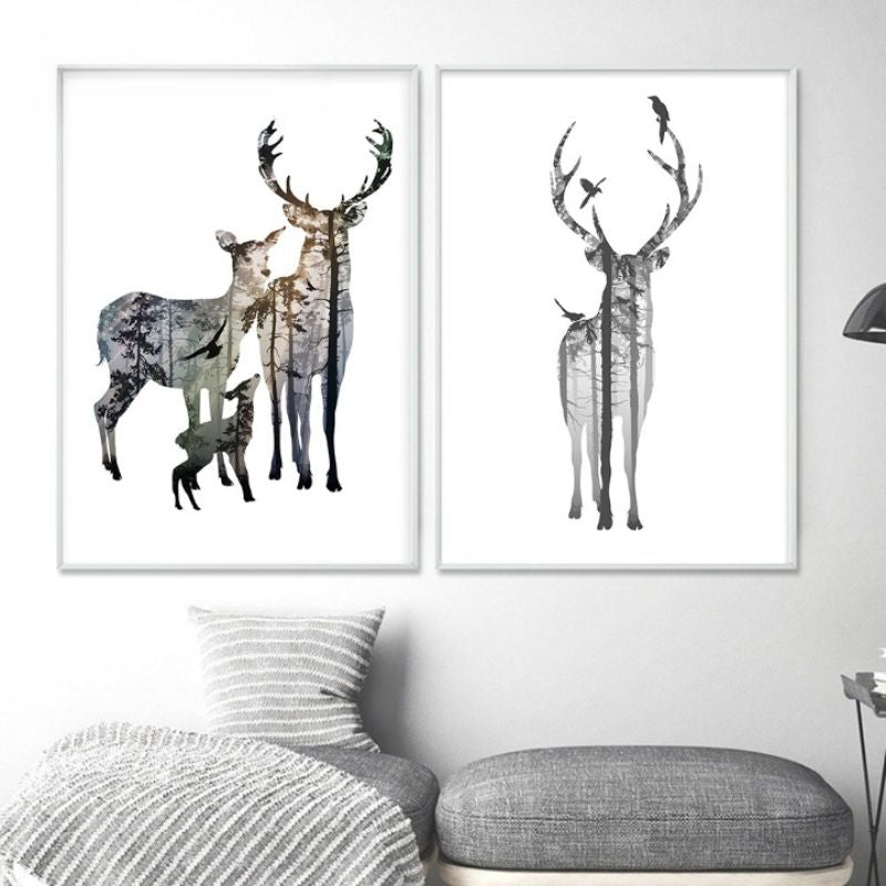 Tableau famille de cerf cadre