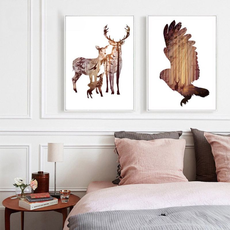 Tableau famille de cerf deco murale