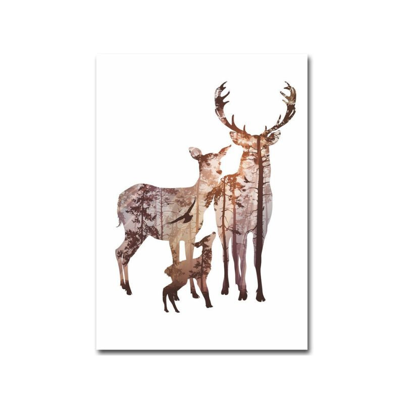Tableau famille de cerf toile